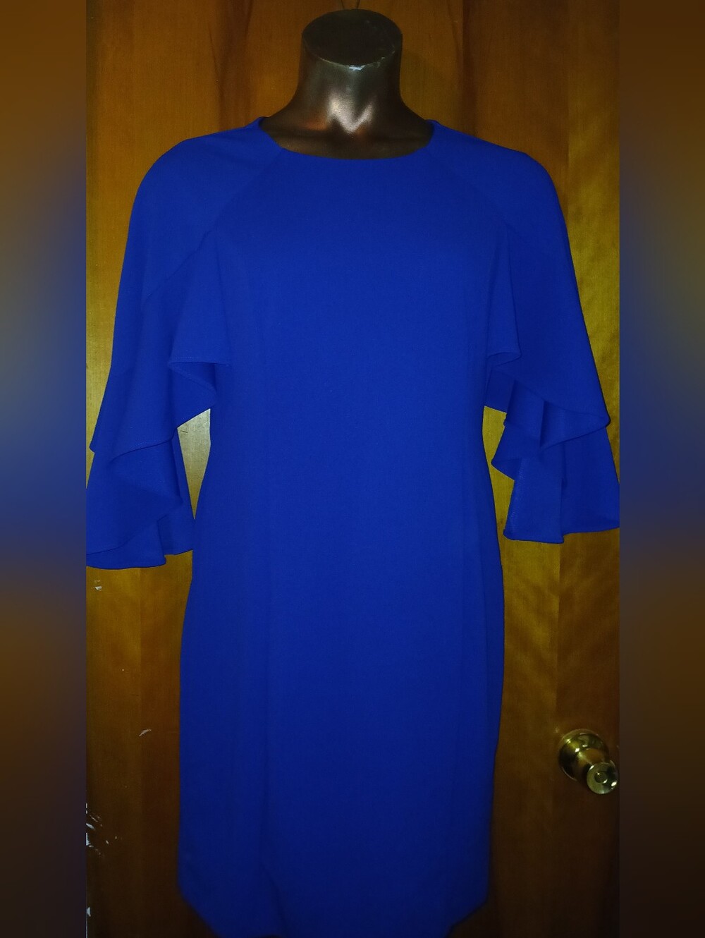 Roz & Ali Cobalt Blue Long Sleeve Ruffle Dress
